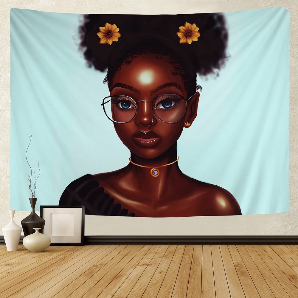 SARA NELL Black Girl Wall Tapestry Hippie Art
